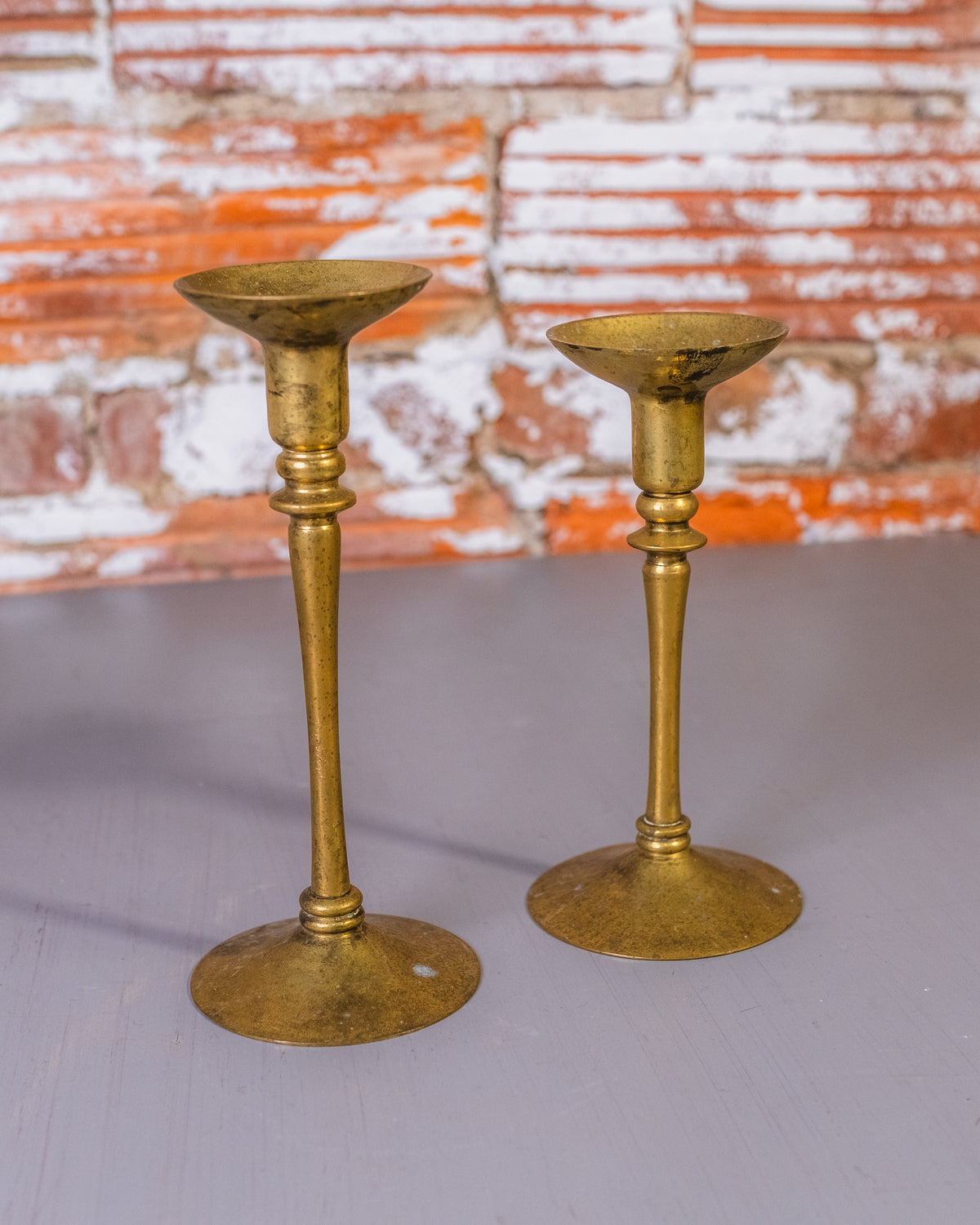 Vintage 1950's Solid Brass Wide Mouth Candleholder Set