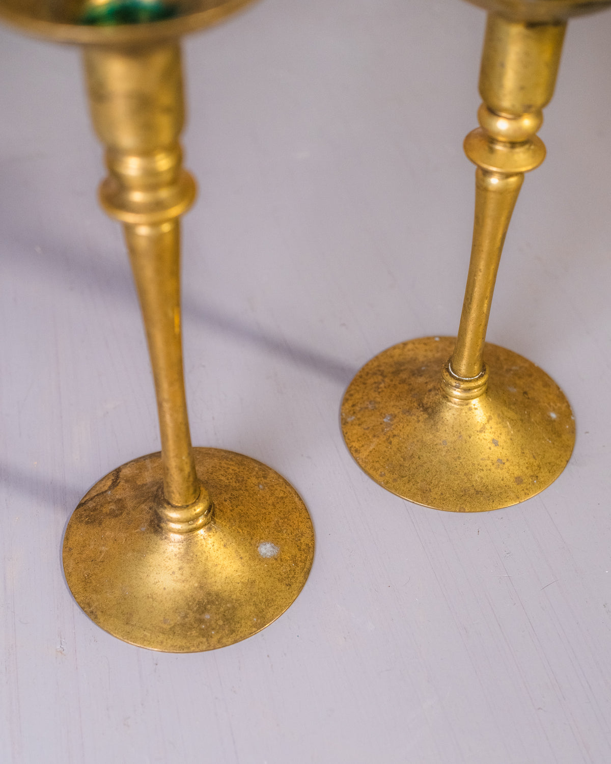 Vintage 1950's Solid Brass Wide Mouth Candleholder Set