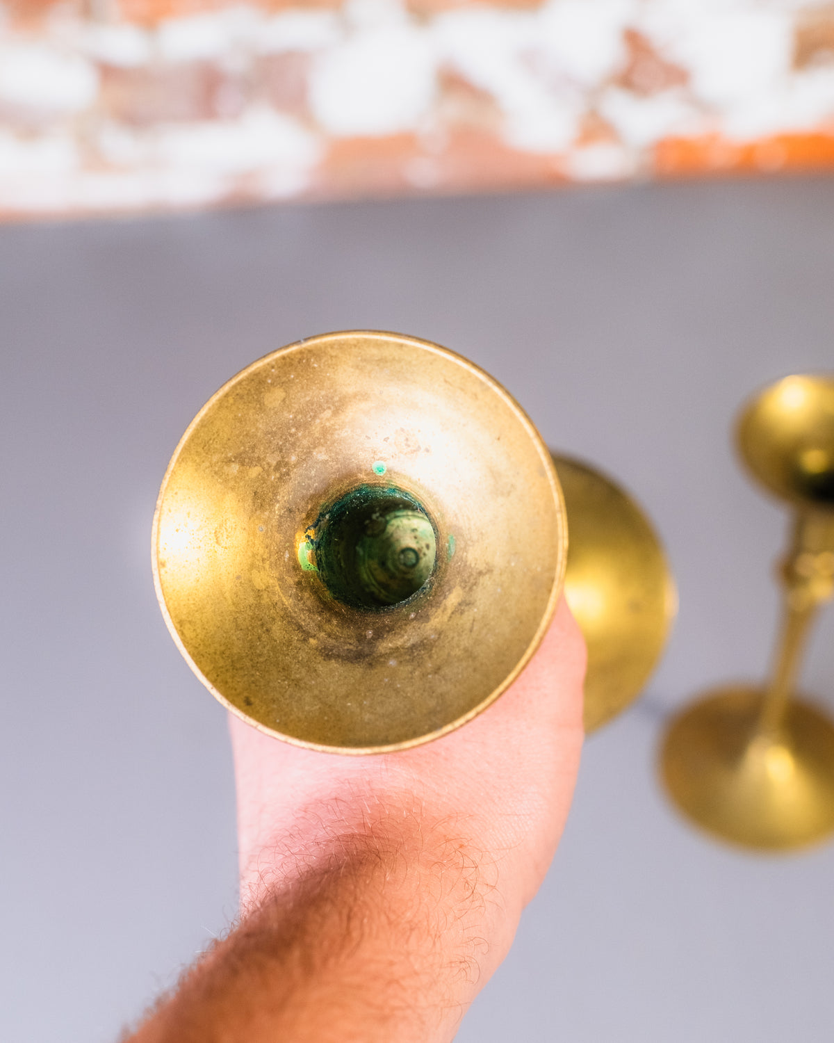 Vintage 1950's Solid Brass Wide Mouth Candleholder Set