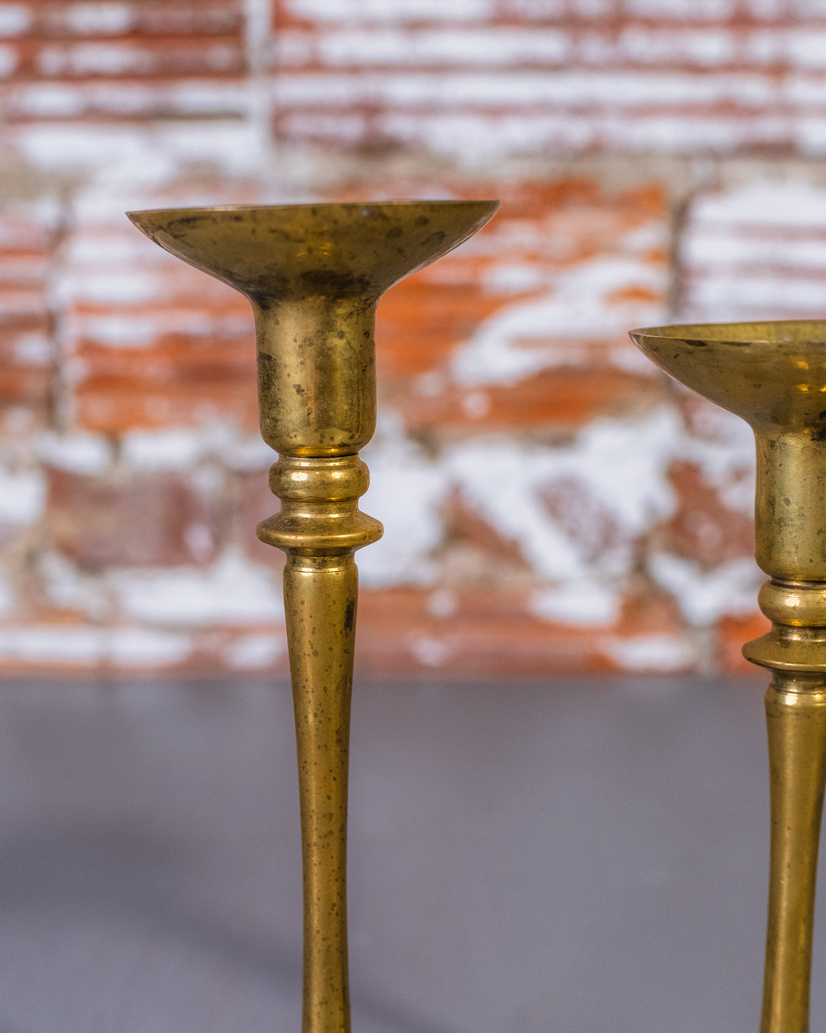 Vintage 1950's Solid Brass Wide Mouth Candleholder Set