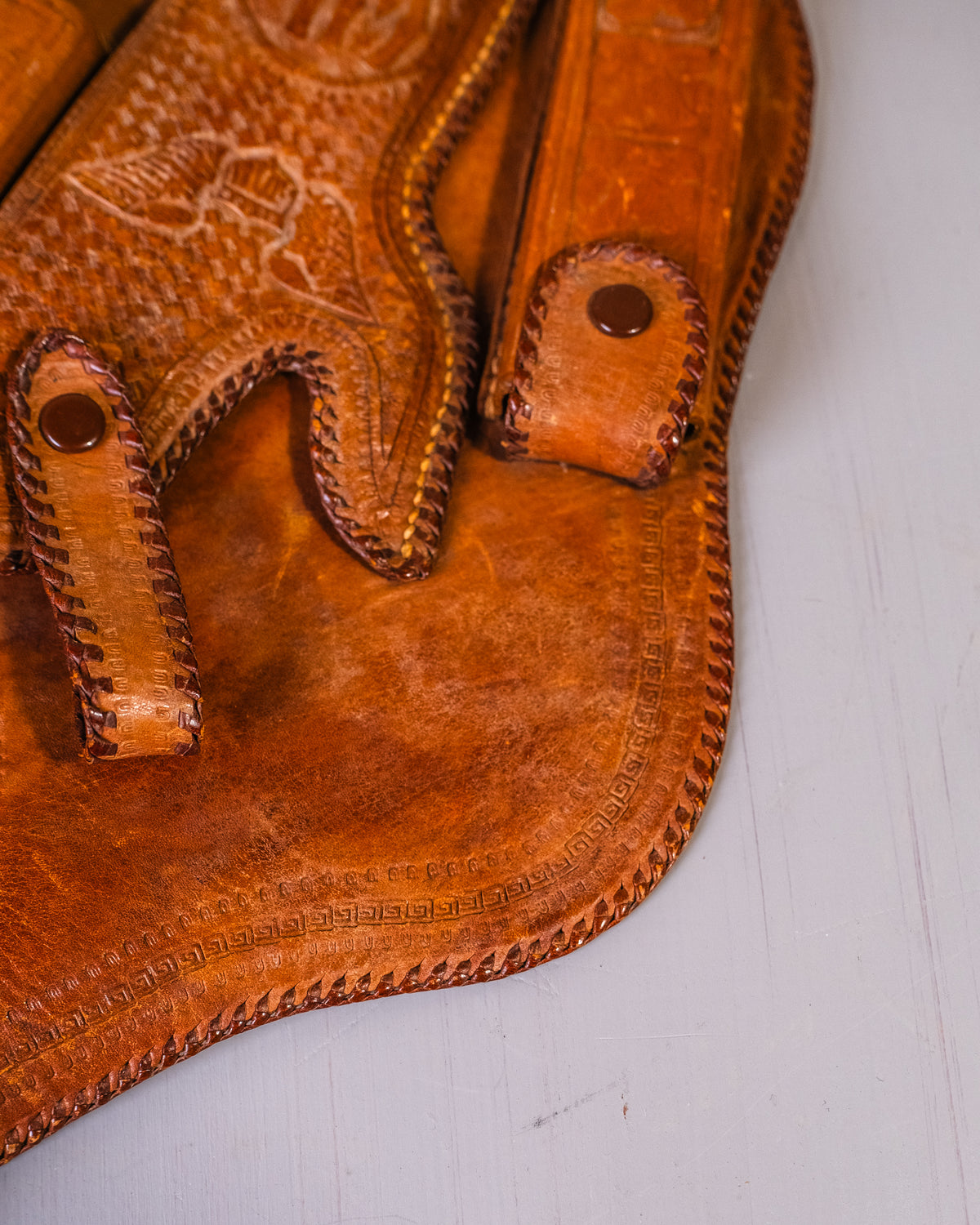 Vintage 1950's Handmade Leather Tooled Crossbody Gun Holster