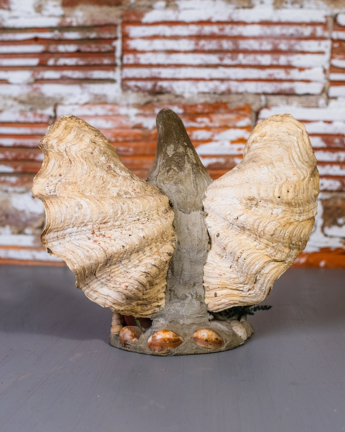 Vintage 1960's Signed Seashell Bird Folk Art Statue