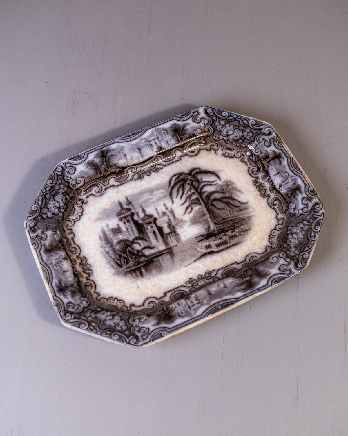 Antique 1800's Black & White  E. Challinor "Calcutta" Dinner Platter