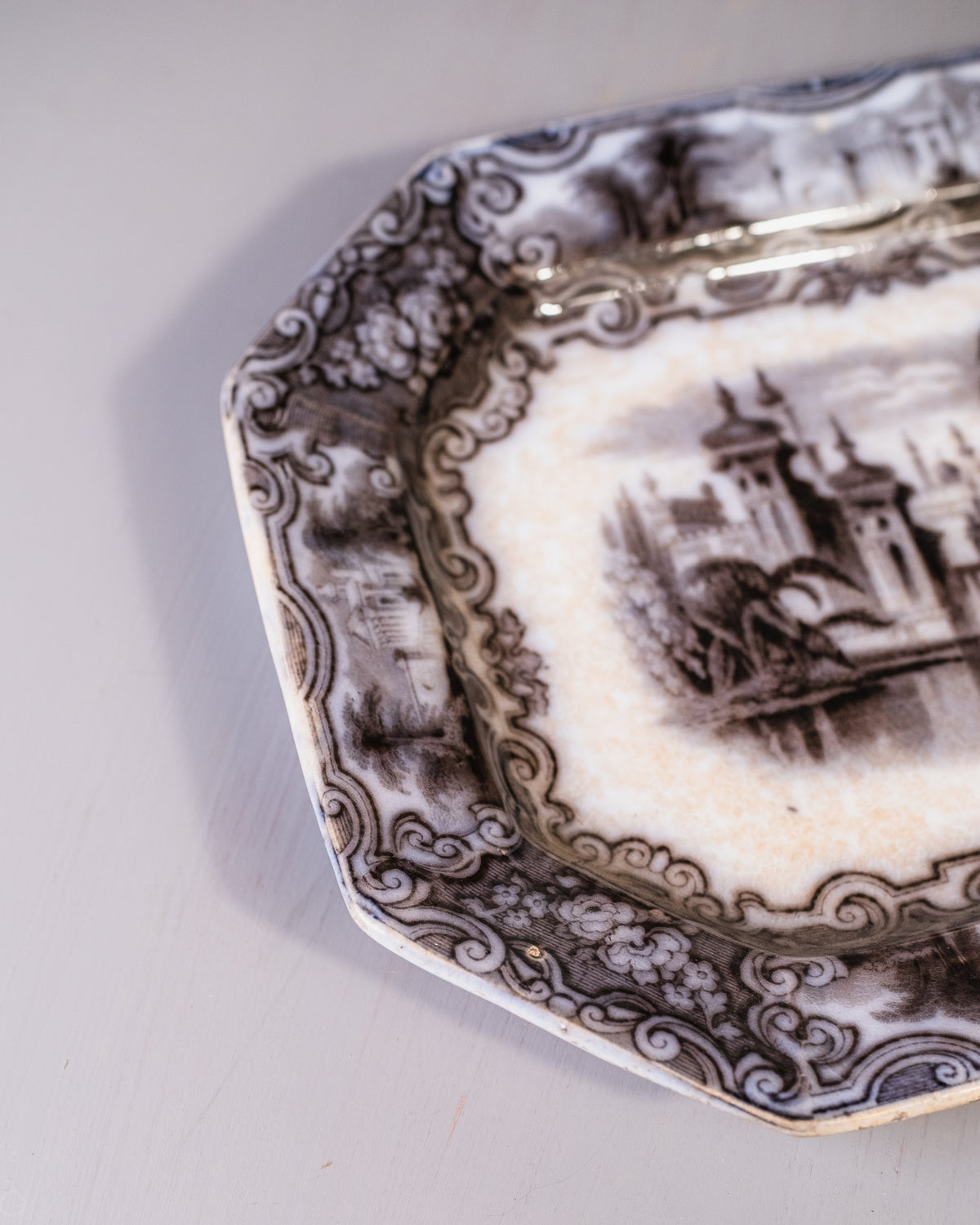 Antique 1800's Black & White  E. Challinor "Calcutta" Dinner Platter