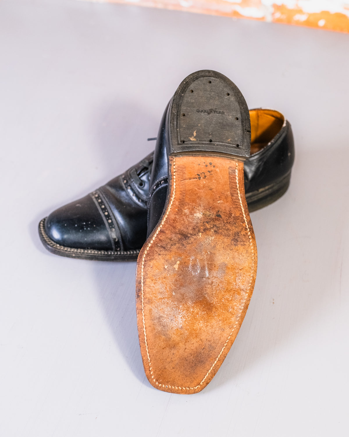 Vintage 1960's Johnny Bull Black Leather Lace Up Oxford Shoes