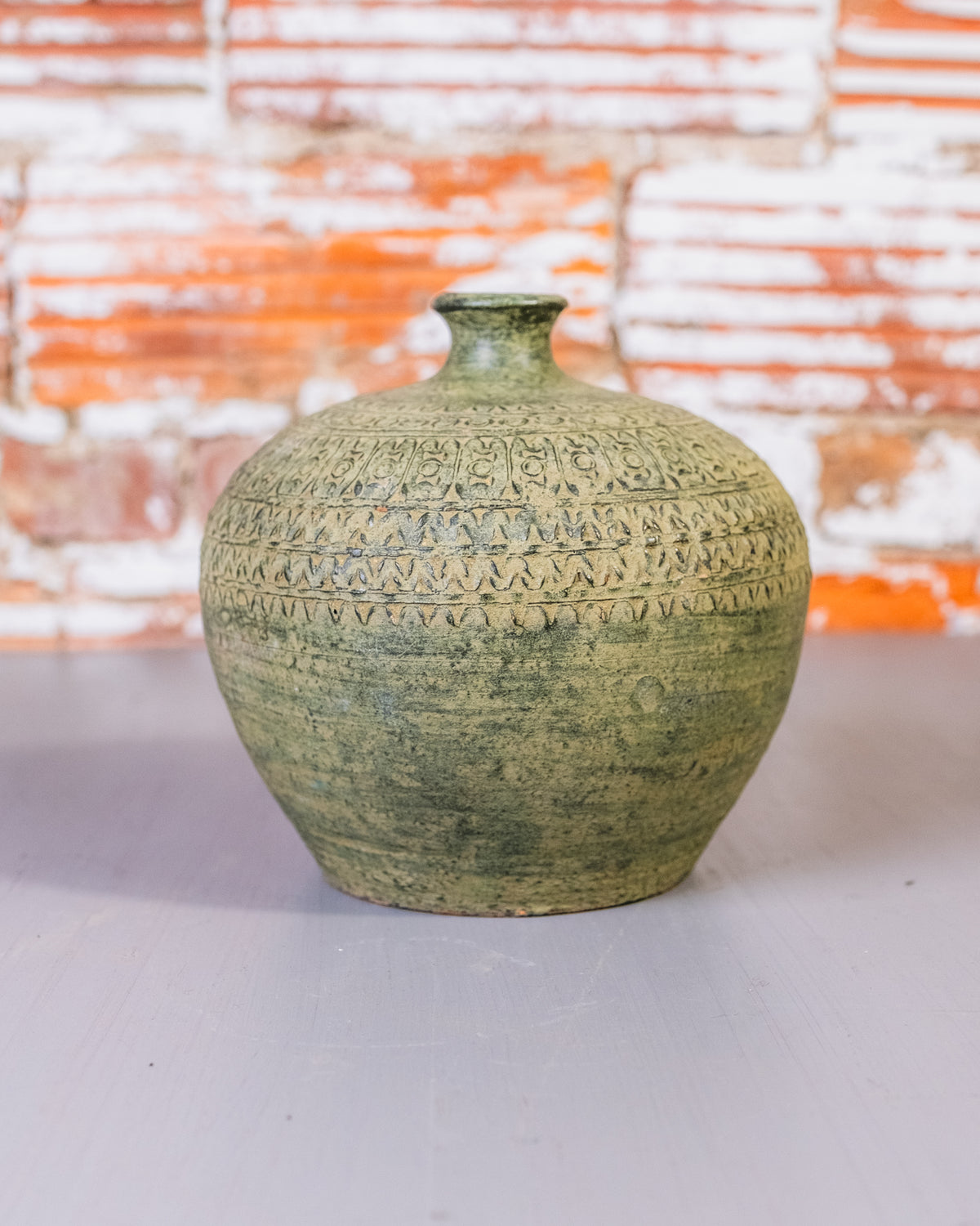 Vintage Green Handmade Terracotta Clay Weed Pot