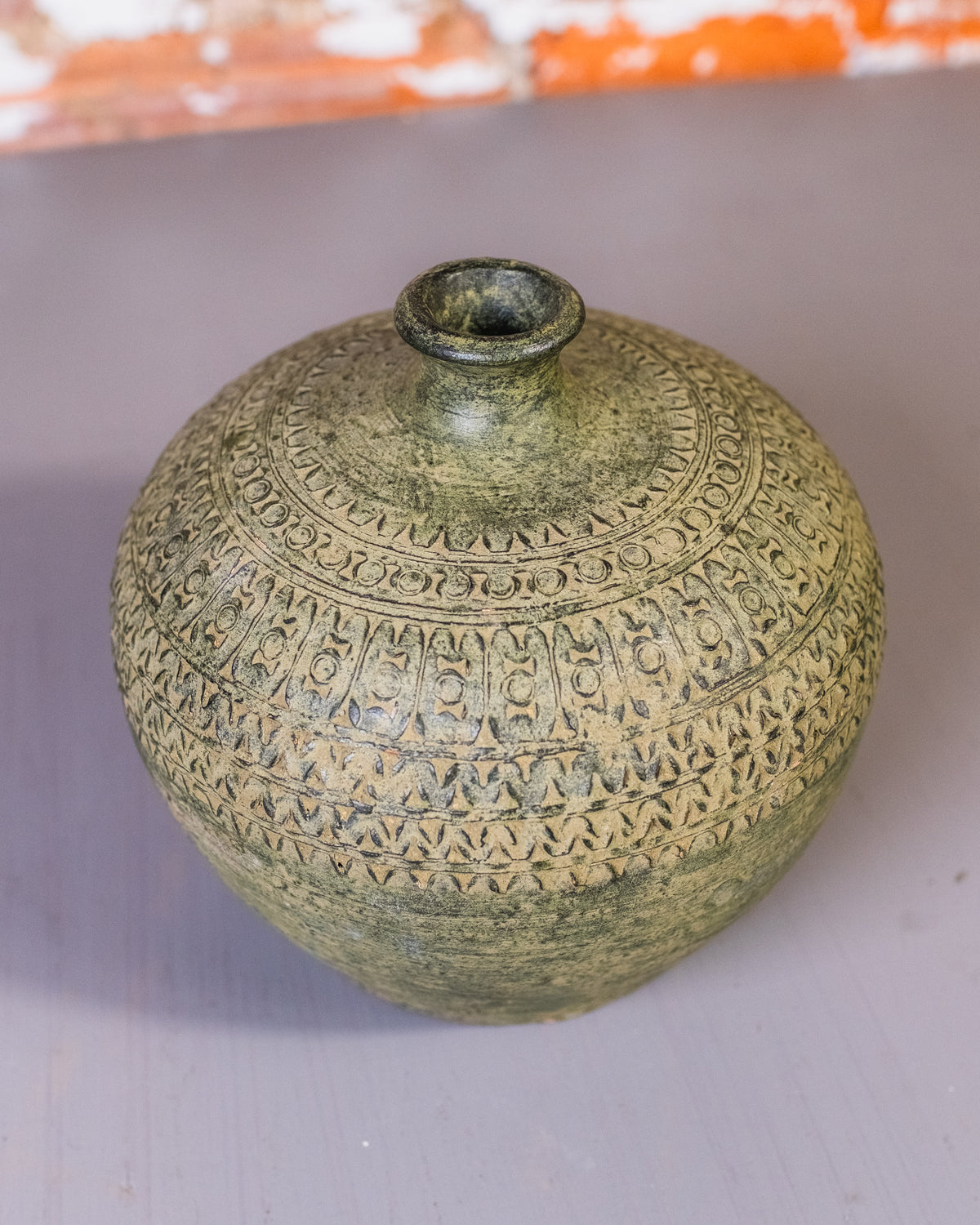 Vintage Green Handmade Terracotta Clay Weed Pot