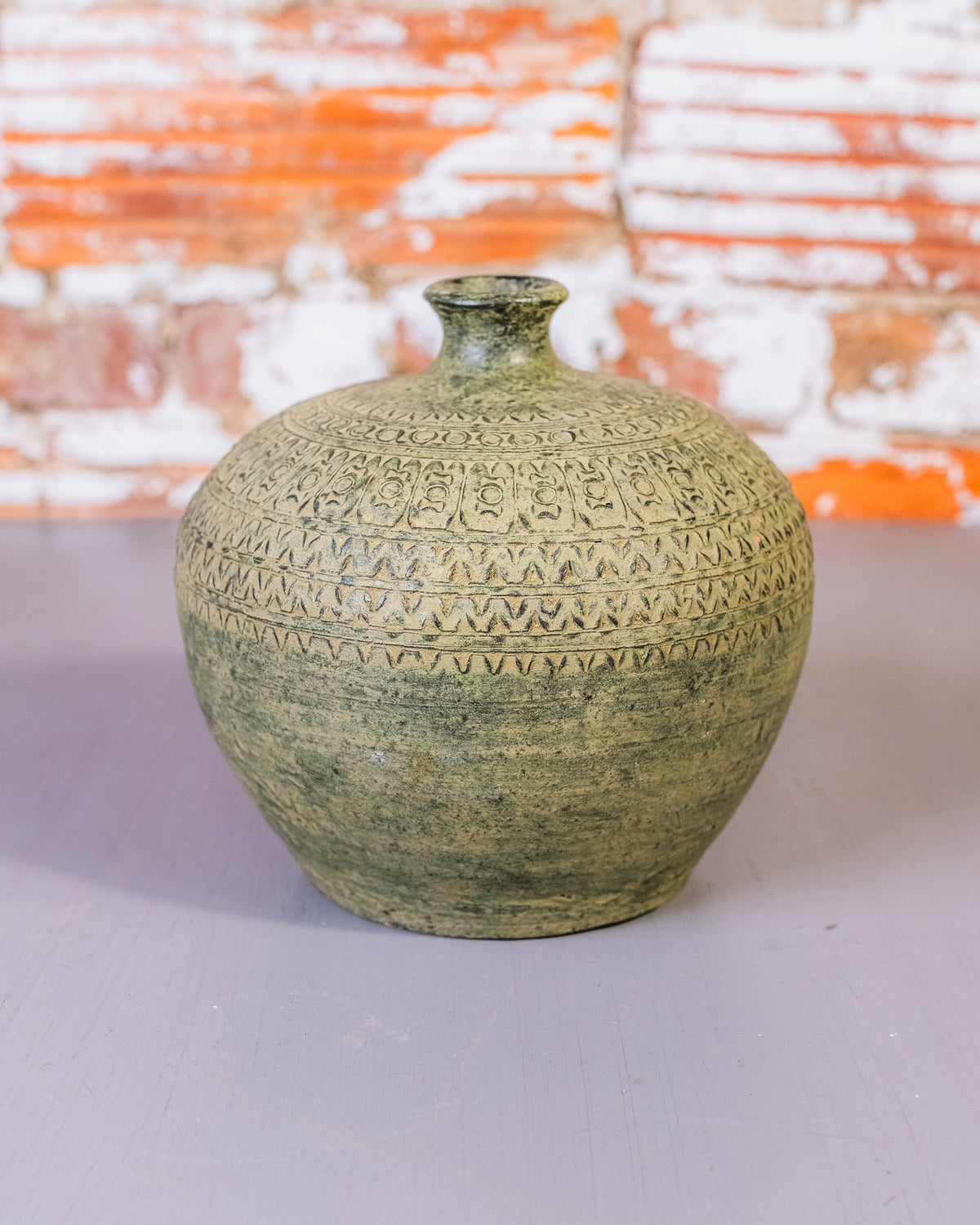 Vintage Green Handmade Terracotta Clay Weed Pot