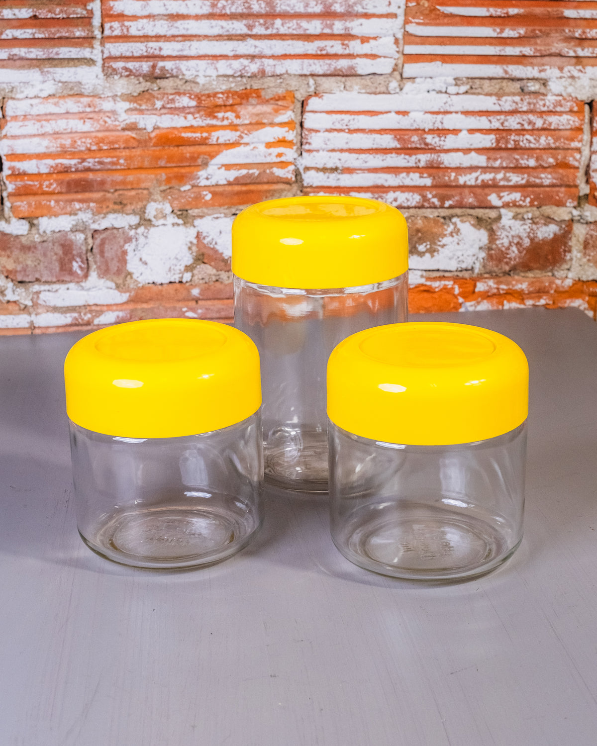 Vintage 1960's Heller Designs Yellow Lid Kitchen Canisters