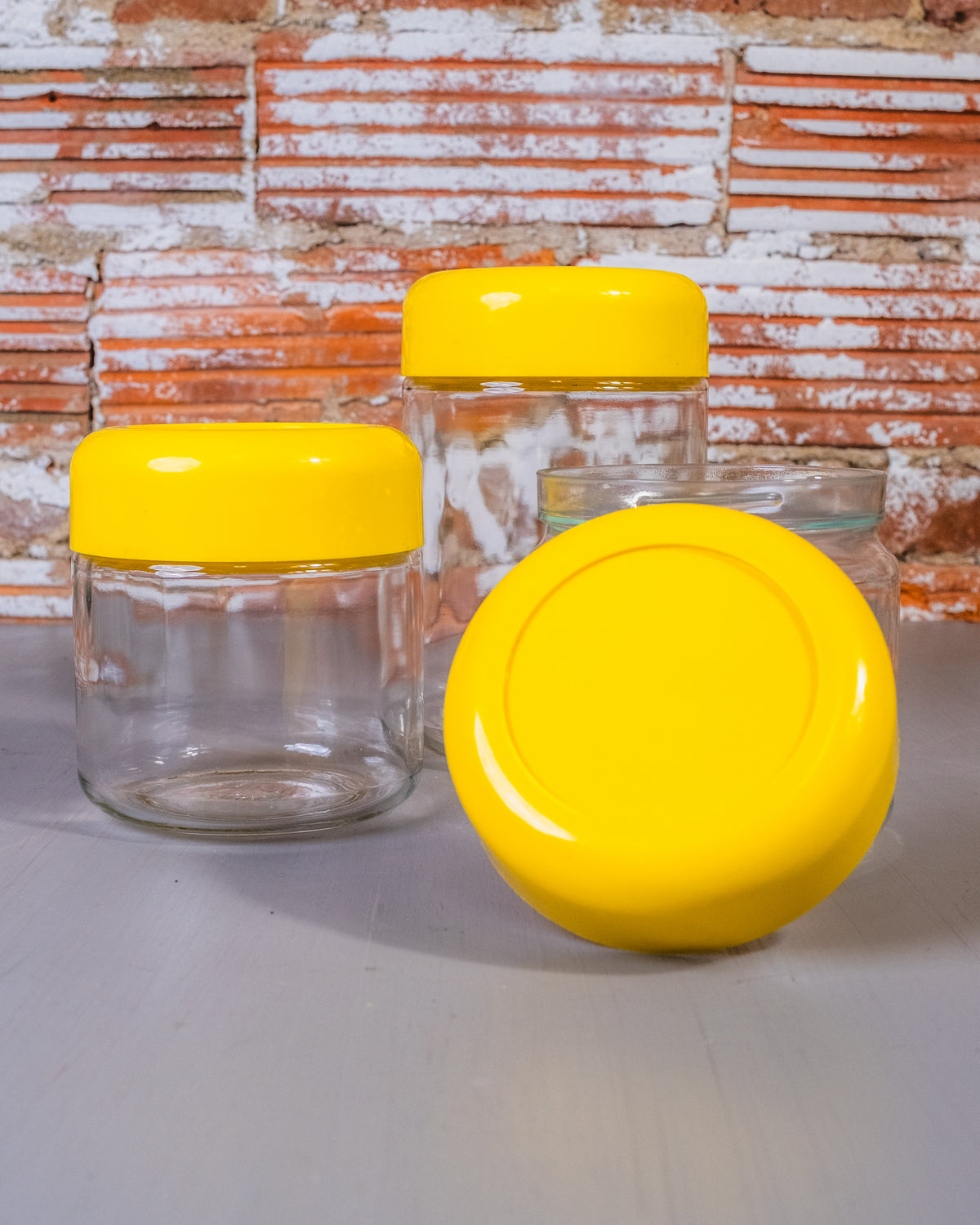 Vintage 1960's Heller Designs Yellow Lid Kitchen Canisters