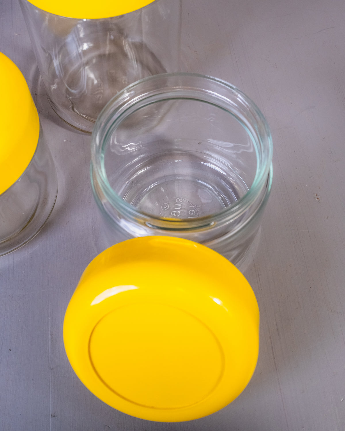 Vintage 1960's Heller Designs Yellow Lid Kitchen Canisters