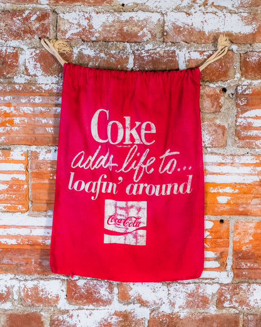 Vintage 1950's Red Coke "Adds Life..." Canvas Draw String Bag