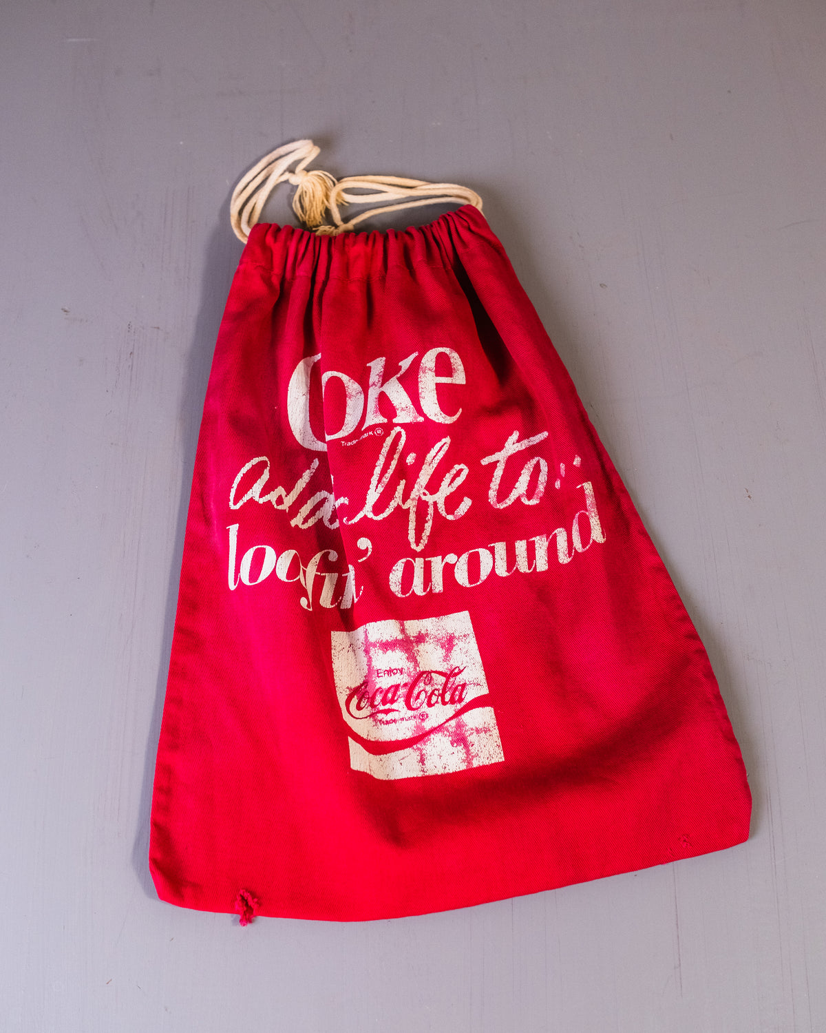 Vintage 1950's Red Coke "Adds Life..." Canvas Draw String Bag
