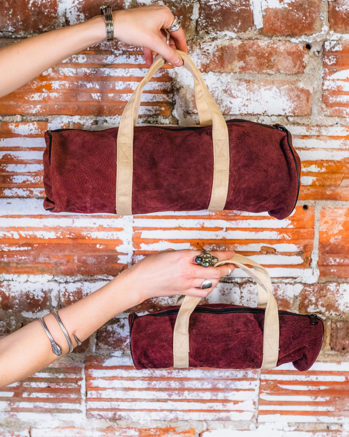 Vintage 1960's Burgundy Leather Small Duffle Bag Set