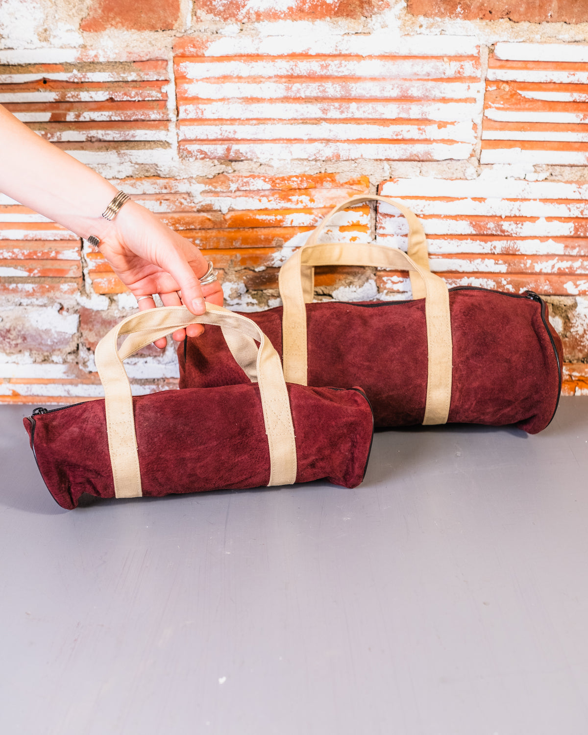 Vintage 1960's Burgundy Leather Small Duffle Bag Set