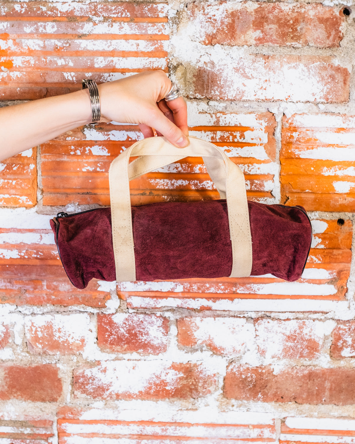 Vintage 1960's Burgundy Leather Small Duffle Bag Set