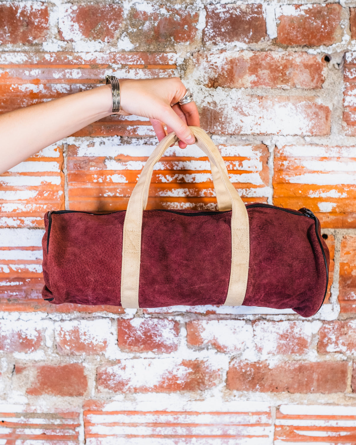 Vintage 1960's Burgundy Leather Small Duffle Bag Set