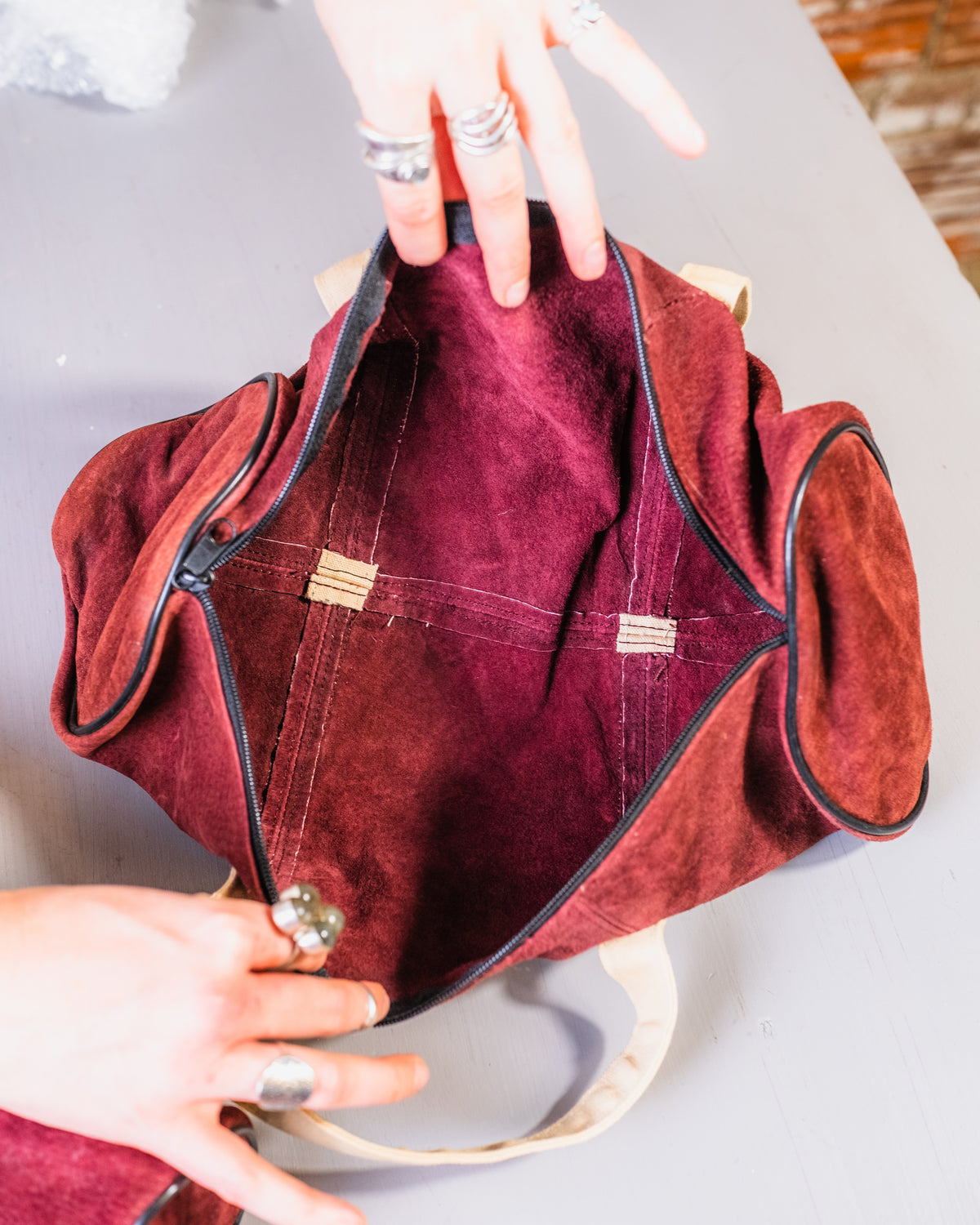 Vintage 1960's Burgundy Leather Small Duffle Bag Set