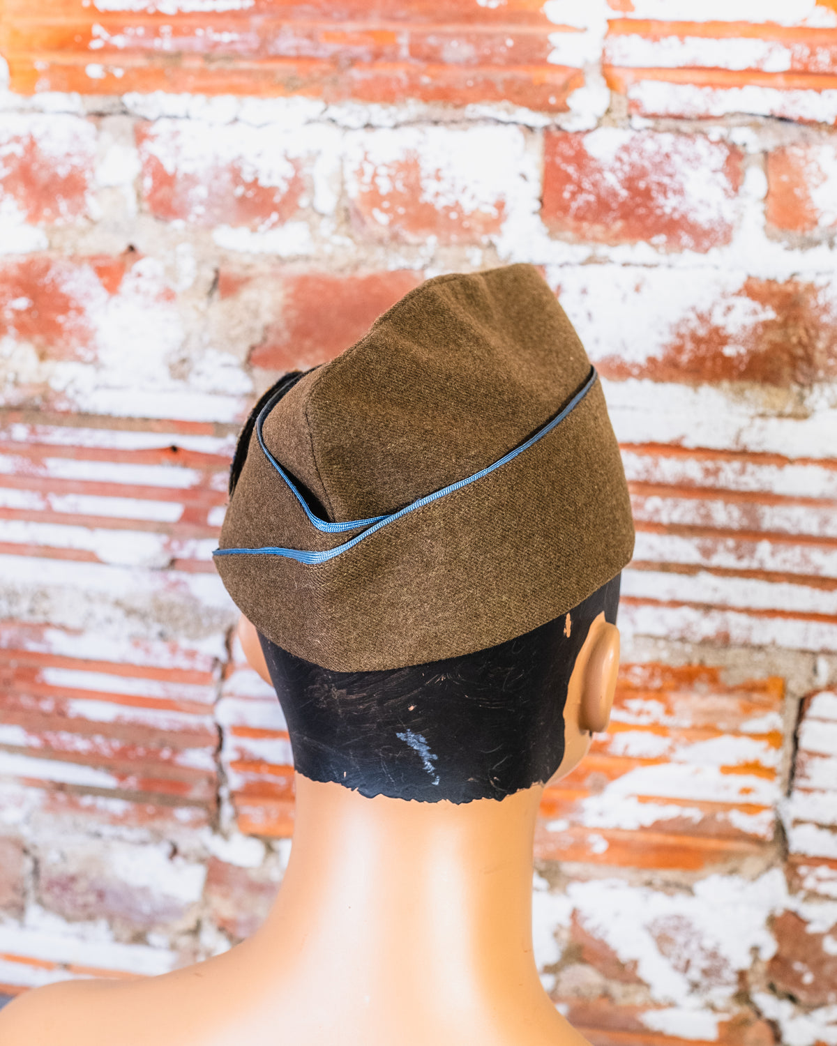 Vintage 1940's WW2 Green Wool Patched Military Cap