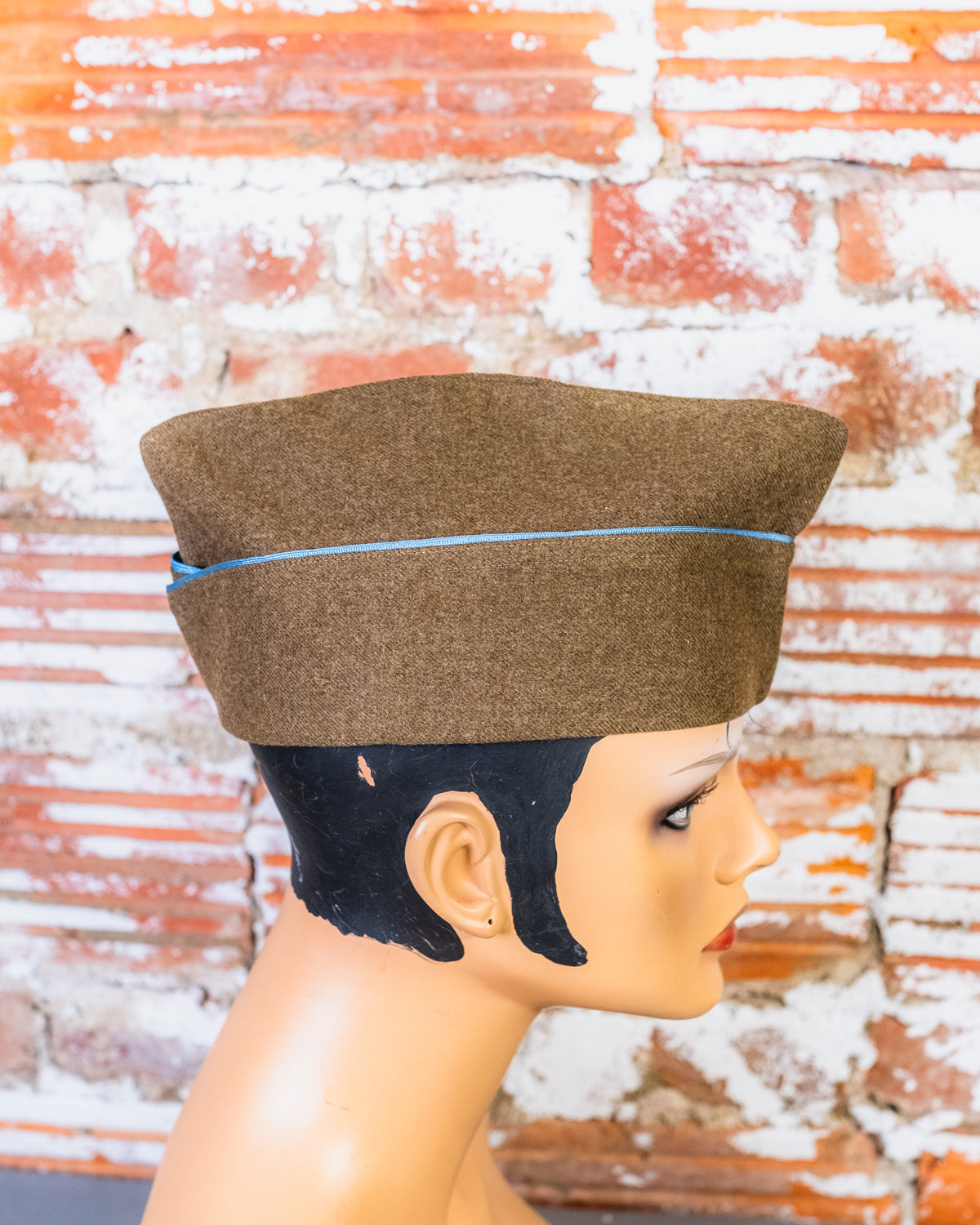 Vintage 1940's WW2 Green Wool Patched Military Cap