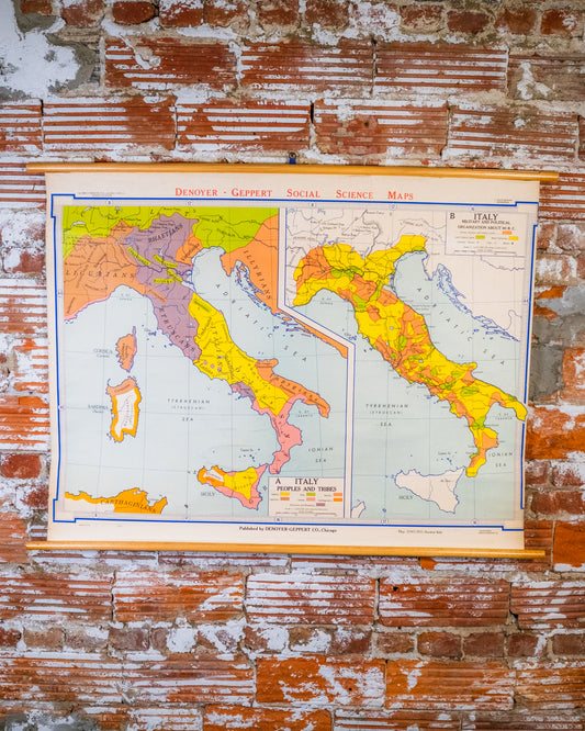 Vintage 1970's Denoyer-Geppert Co. Old World Italy Map