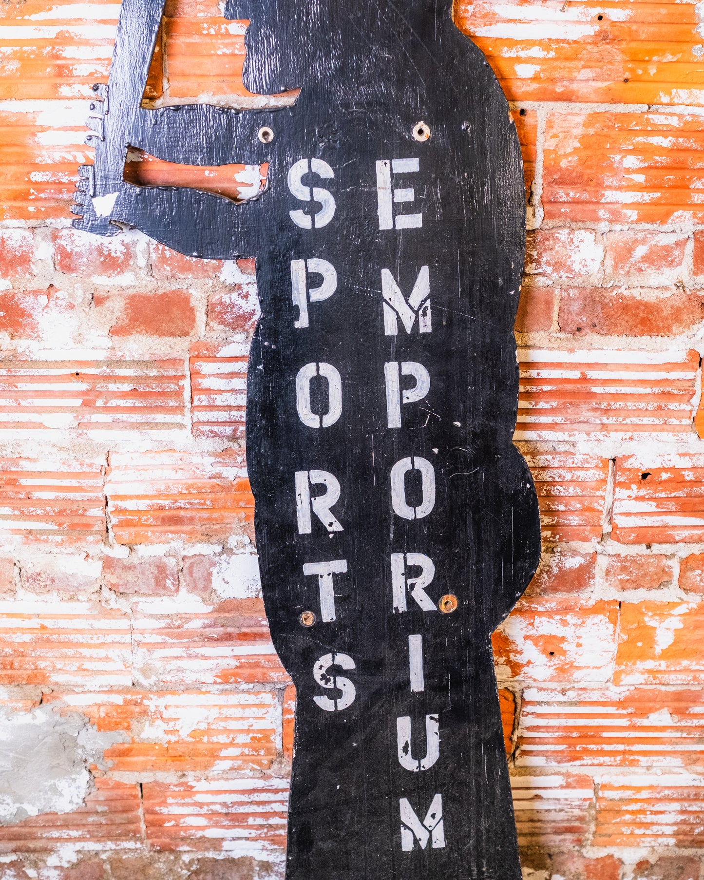Vintage Handmade Sports Emporium Baseball Player Cut-Out Sign