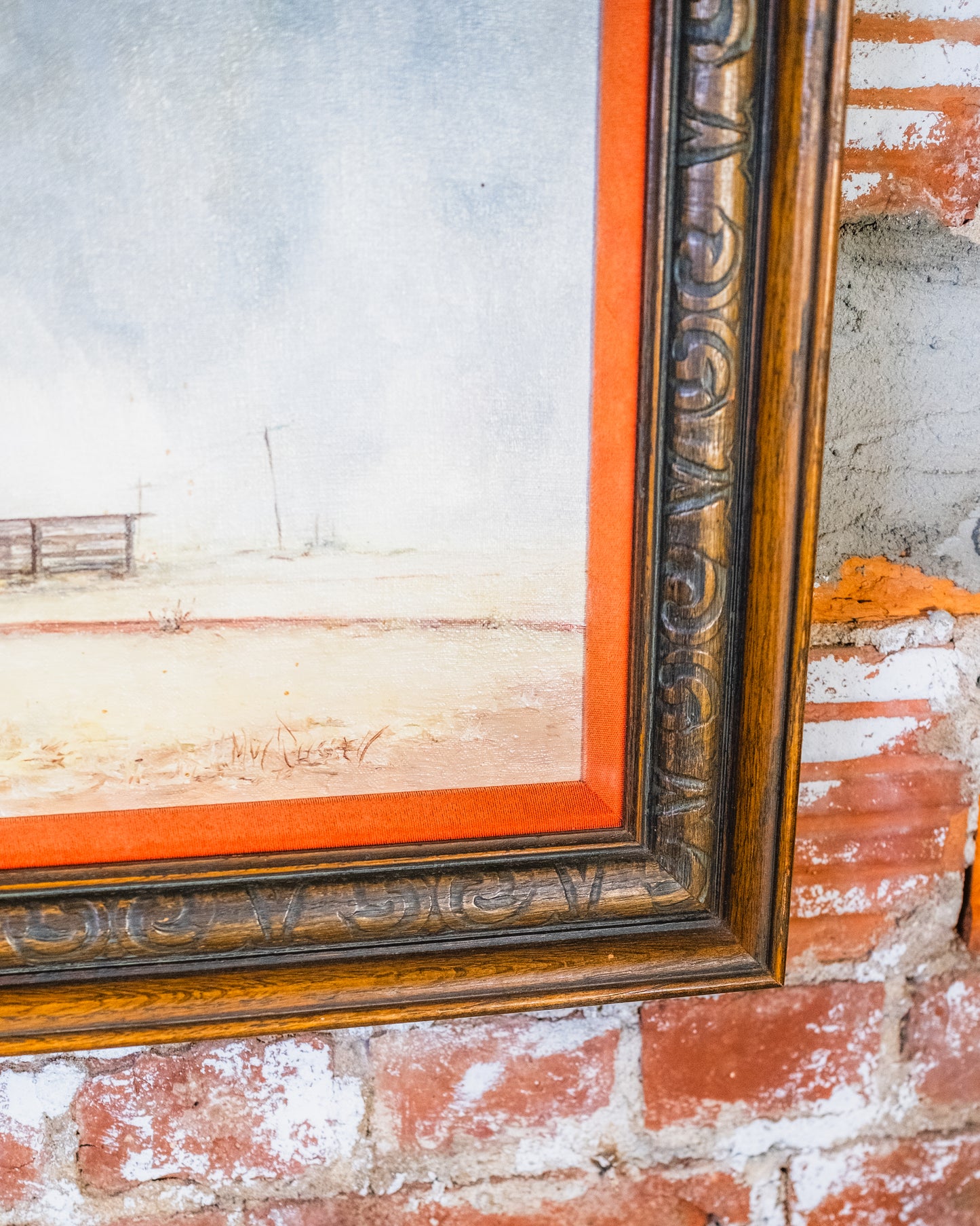 Vintage Framed Cattle Yard Western Oil Painting on Canvas