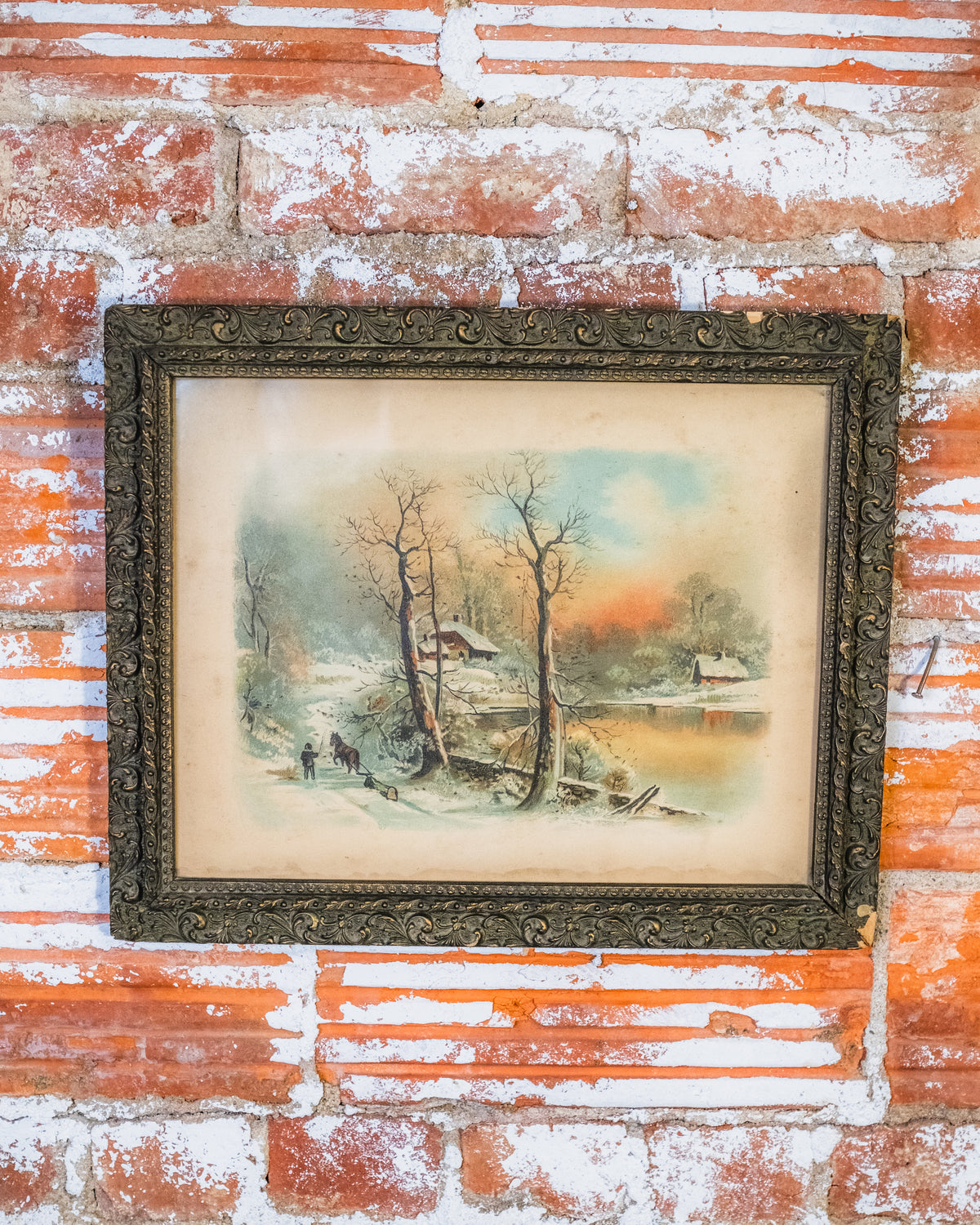 Antique 1800s Hand-Blown Glass J. Hoover “Winter Landscape” Artwork