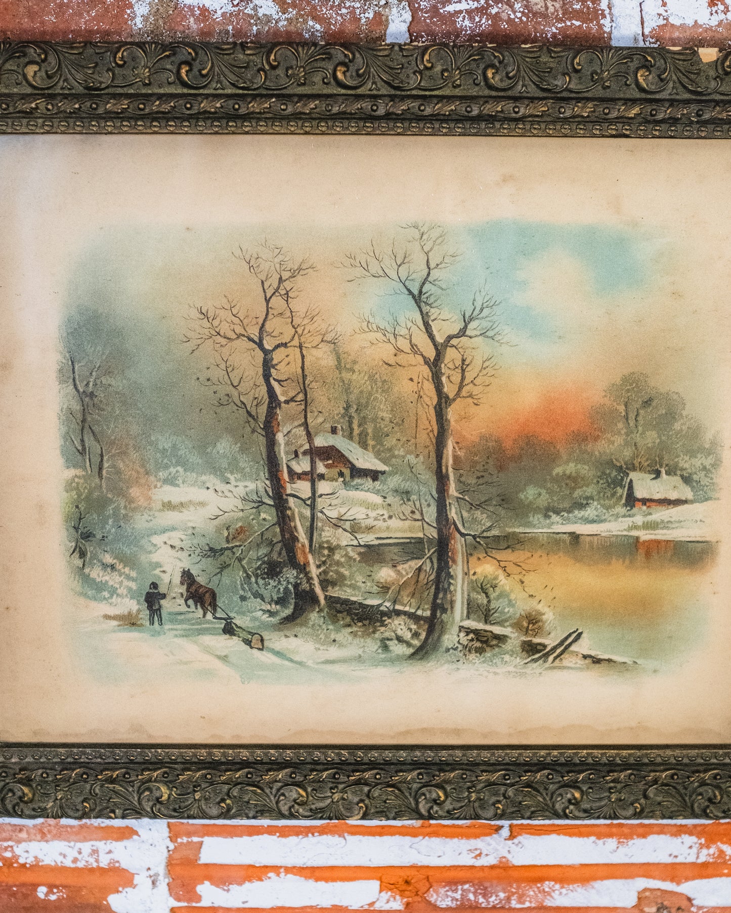 Antique 1800s Hand-Blown Glass J. Hoover “Winter Landscape” Artwork