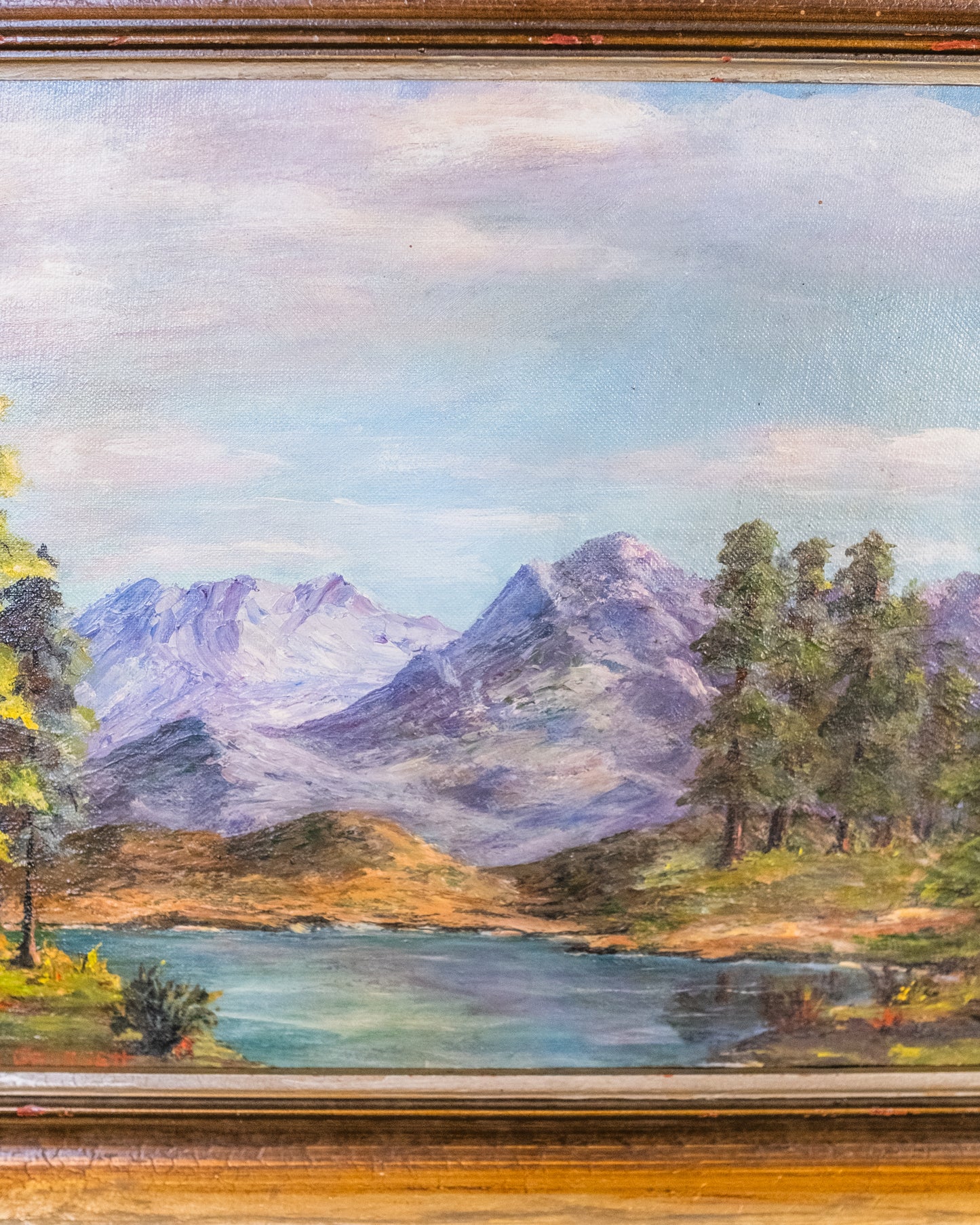 Vintage 1970s Framed California Mountain Landscape Oil Painting | Signed