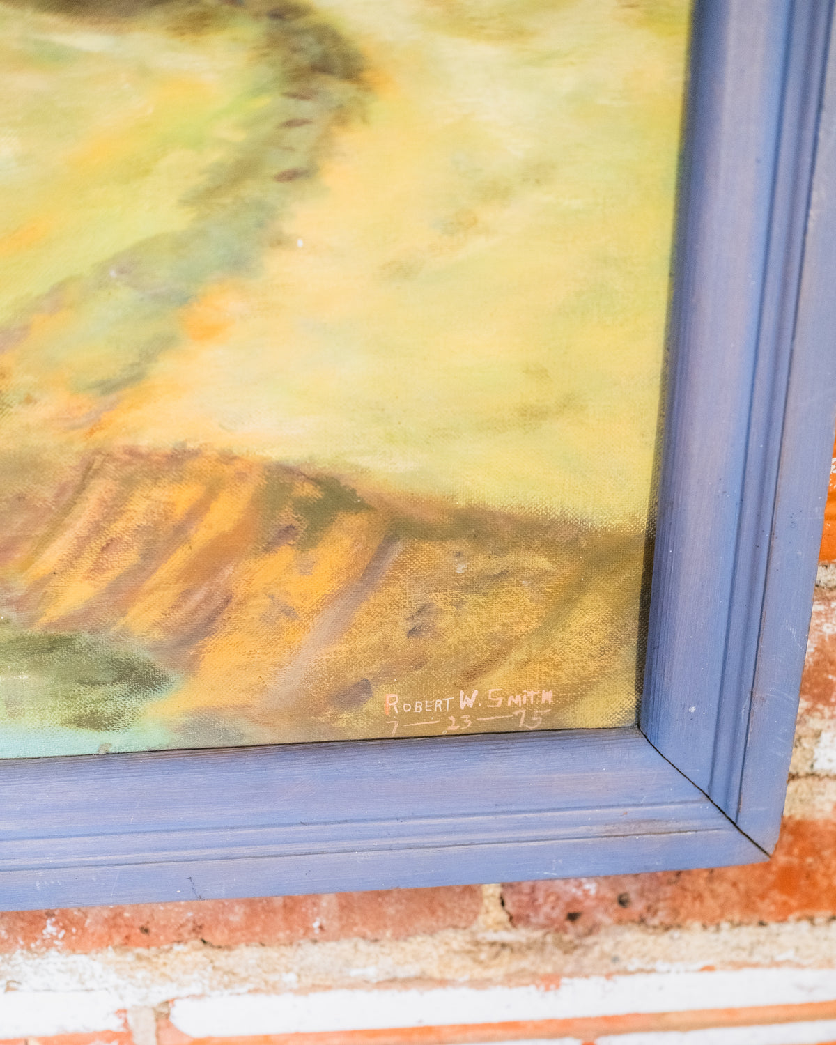Vintage 1970s Framed Farm & Stream Landscape Oil Painting