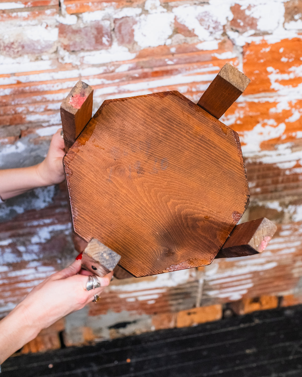 Vintage Mission-Style Handmade Wooden Two-Tier Plant Stand