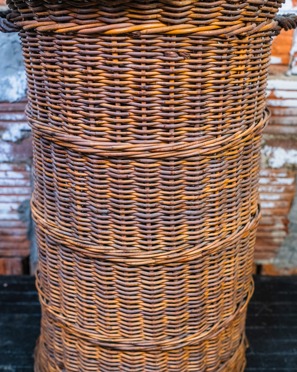 Vintage Rattan Lidded Hamper Basket
