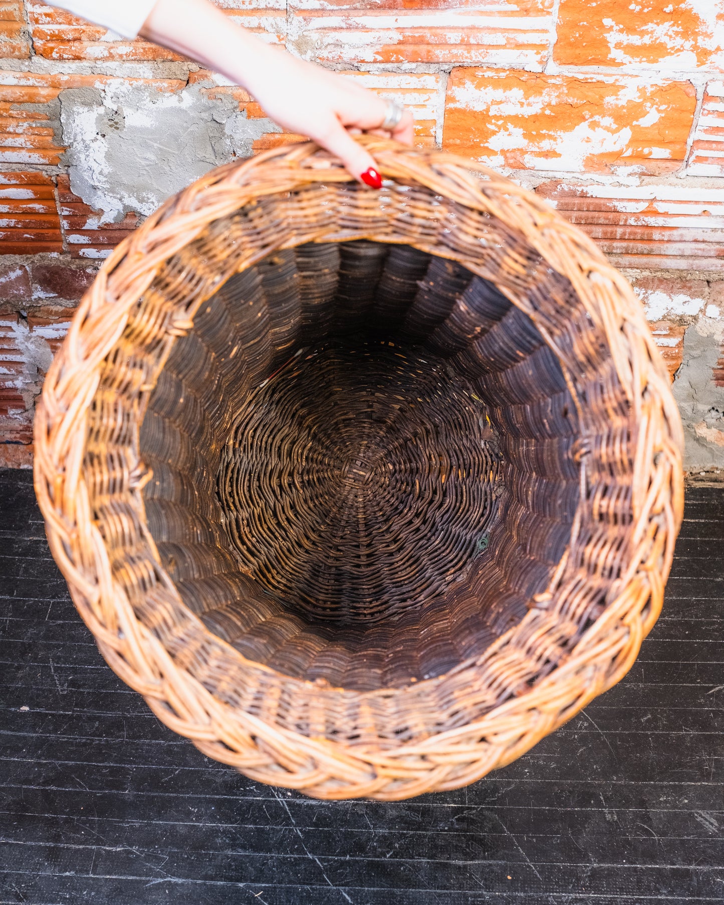 Vintage Rattan Lidded Hamper Basket