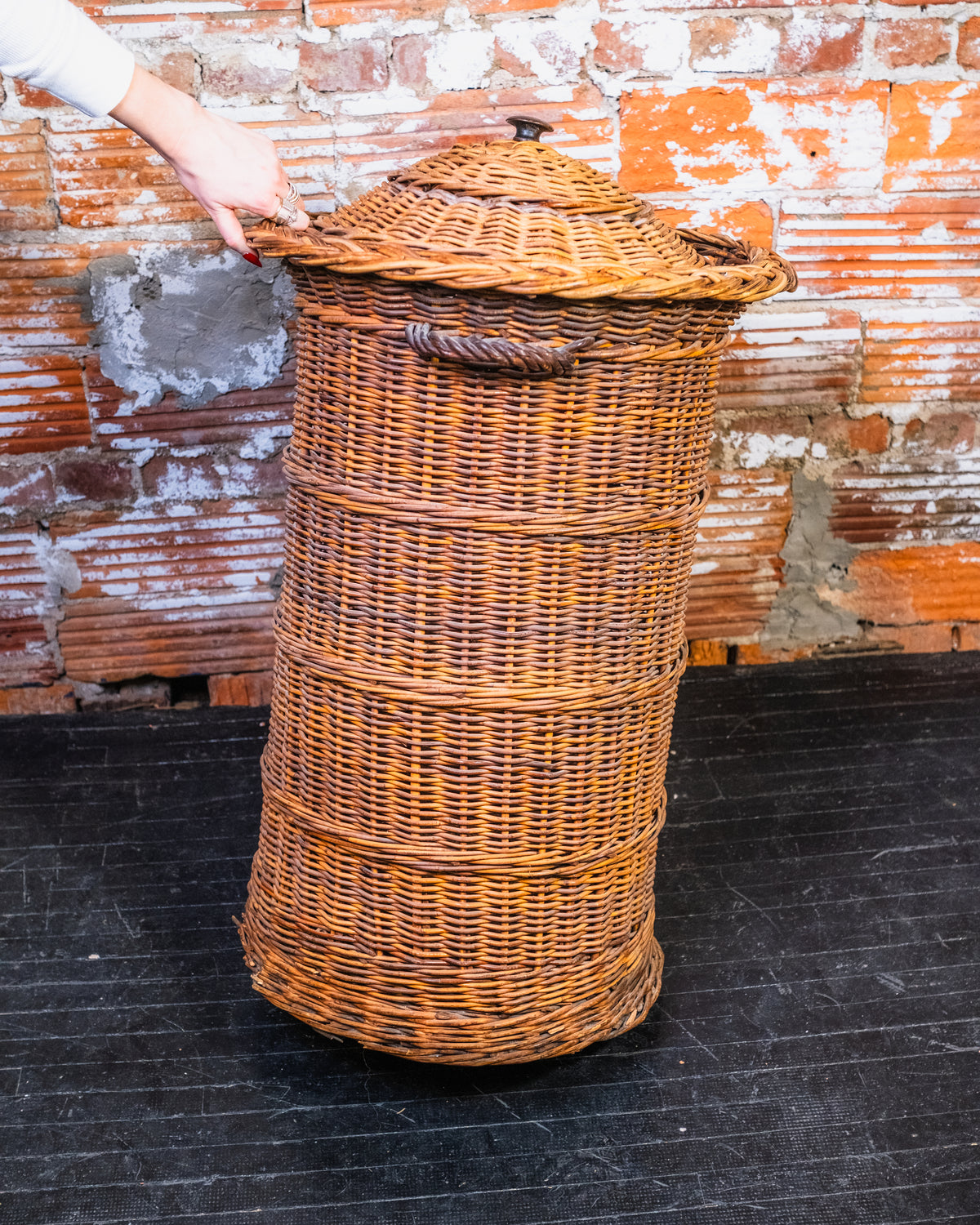 Vintage Rattan Lidded Hamper Basket