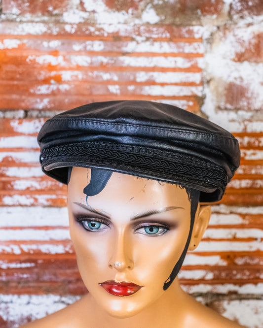 Vintage 1980s Broner Black Leather Fisherman Cap