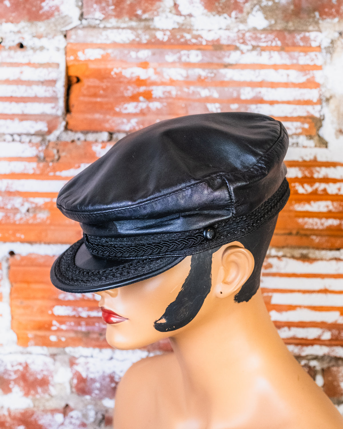 Vintage 1980s Broner Black Leather Fisherman Cap