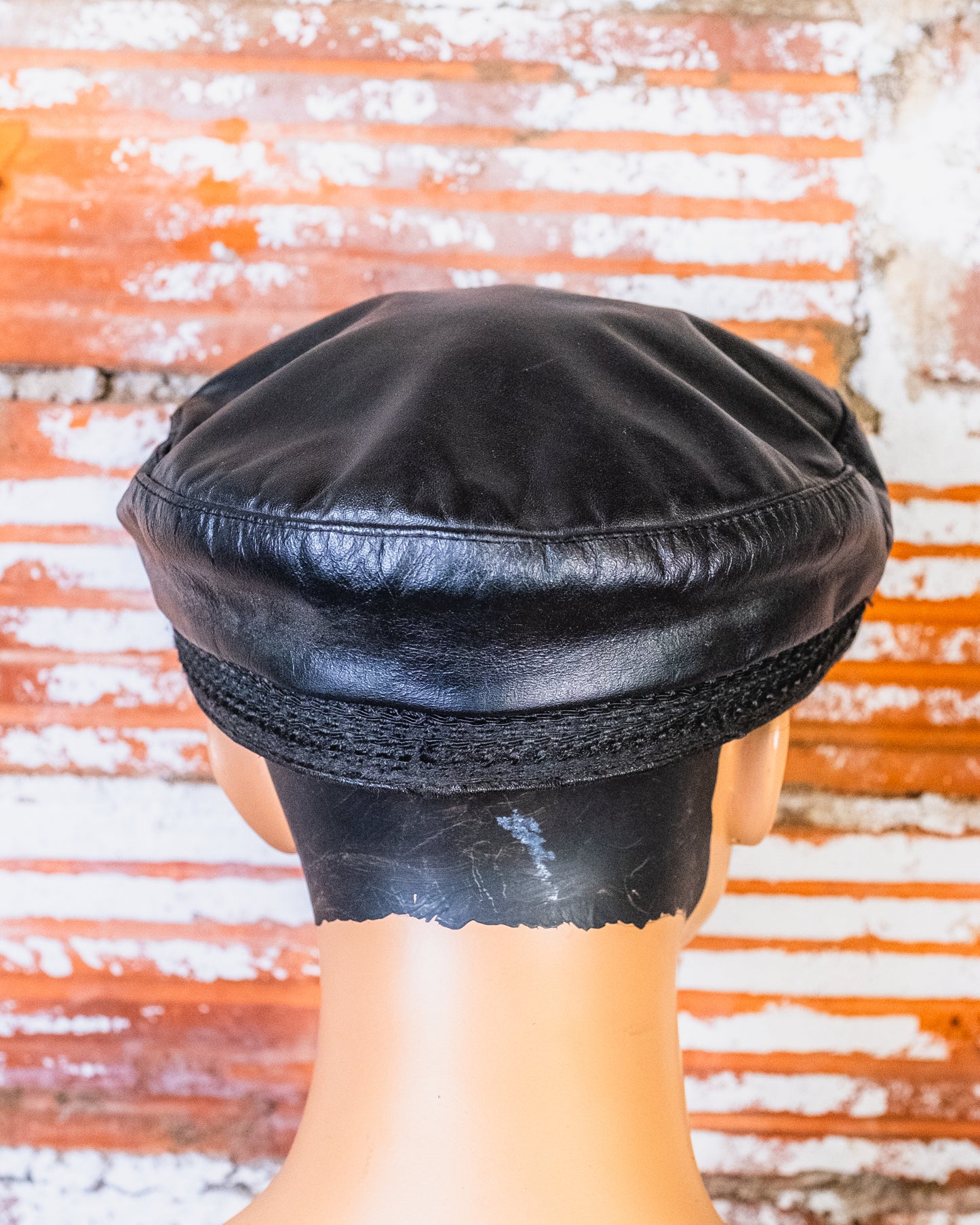 Vintage 1980s Broner Black Leather Fisherman Cap