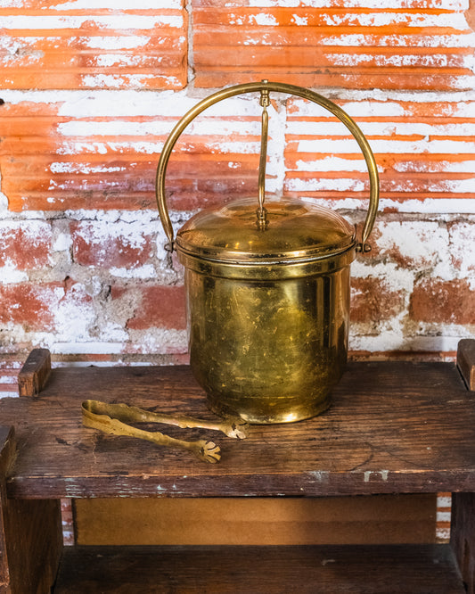 Vintage Brass Levered Ice Bucket w/ Tongs