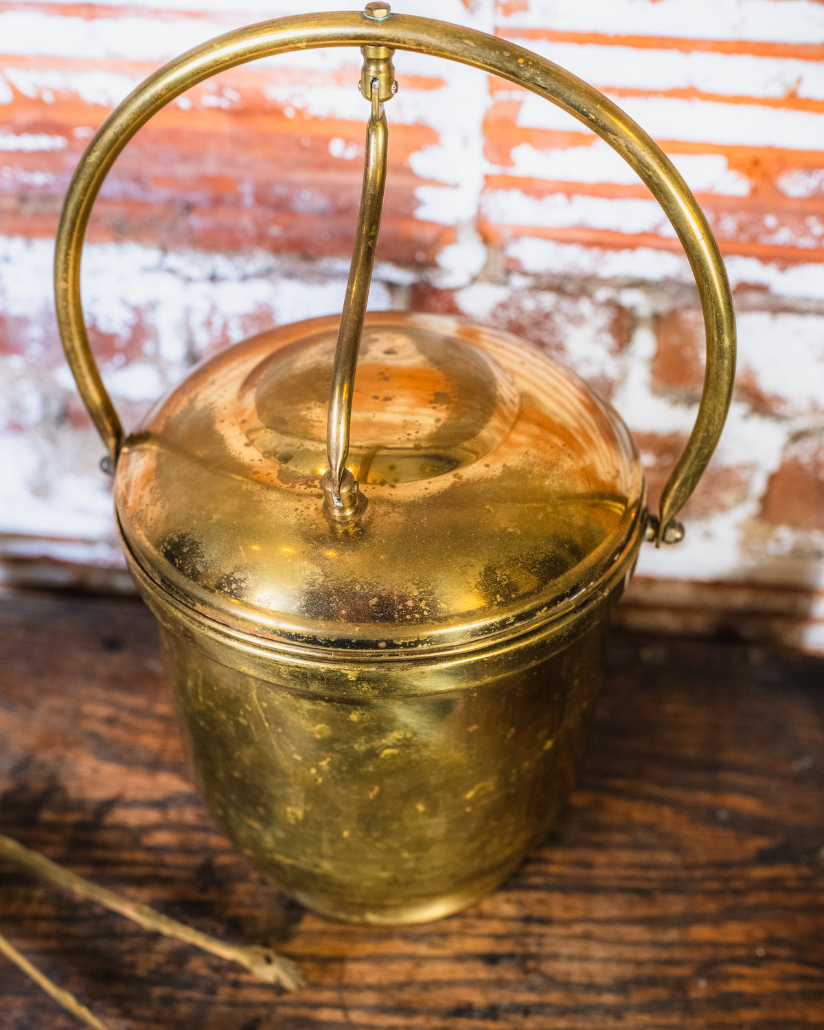 Vintage Brass Levered Ice Bucket w/ Tongs