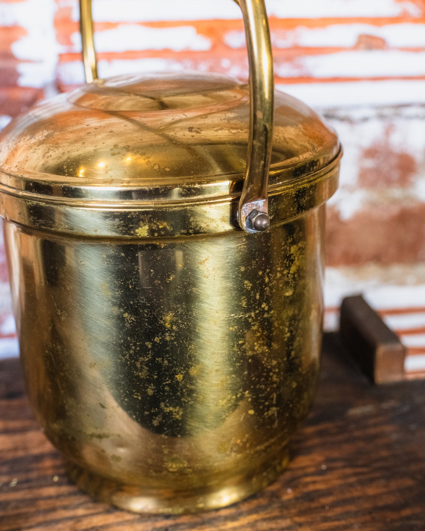 Vintage Brass Levered Ice Bucket w/ Tongs