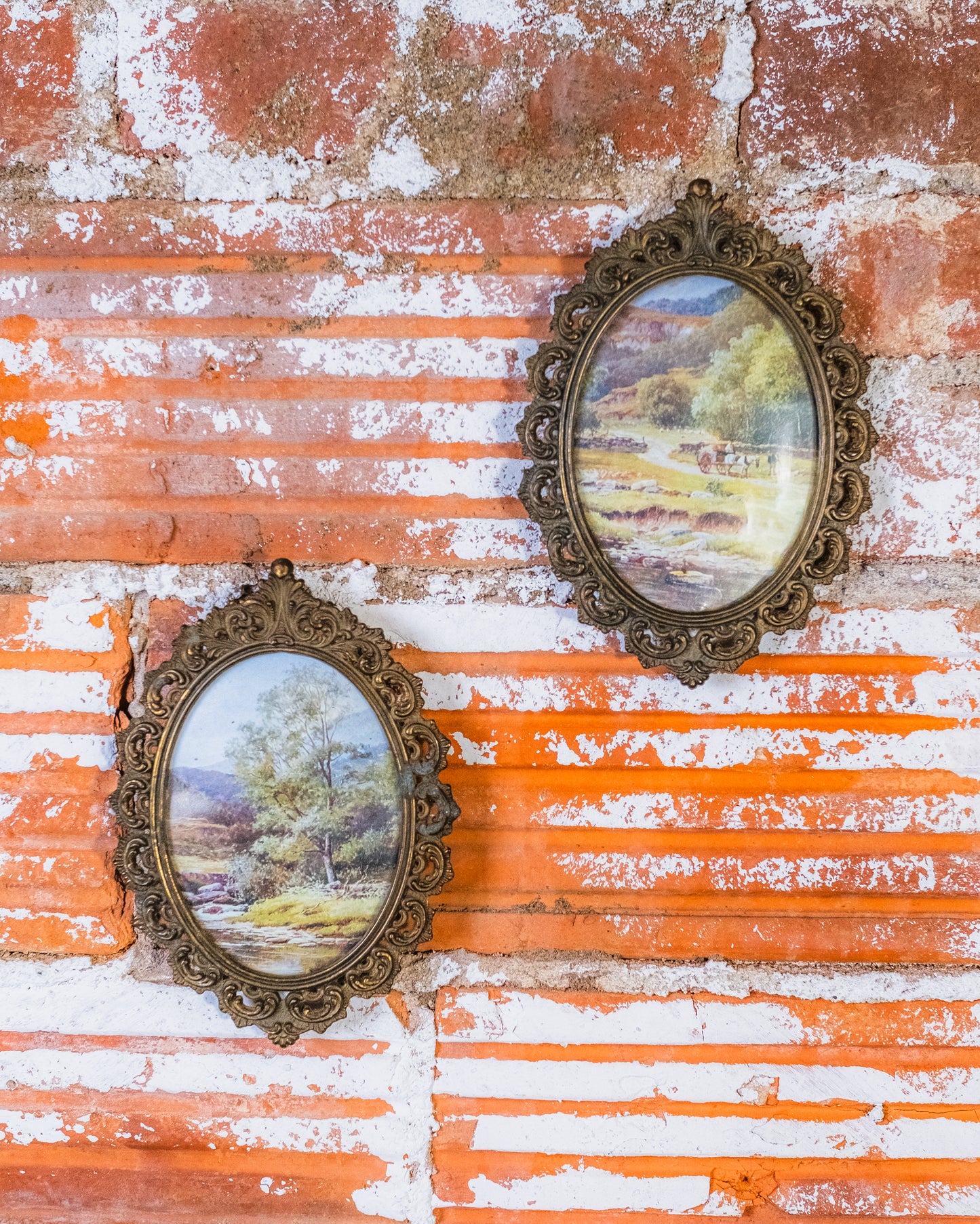 Vintage Brass Filigree Ornate Photo Frame Wall Hang | Set of 2