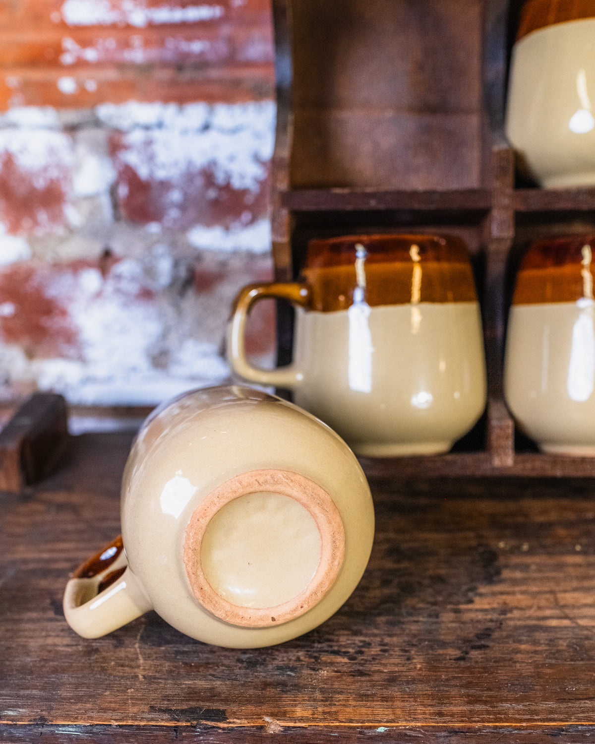 Vintage “Coffee House” Wooden Display Rack & Mug Set