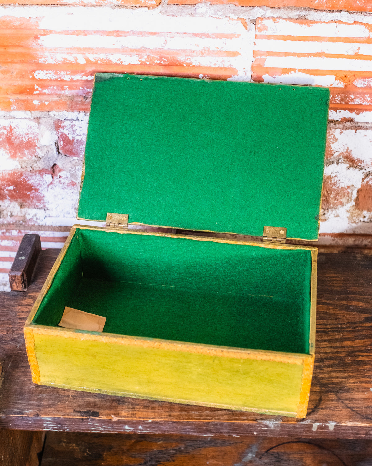 Antique Green Floral Wooden Hinged Box
