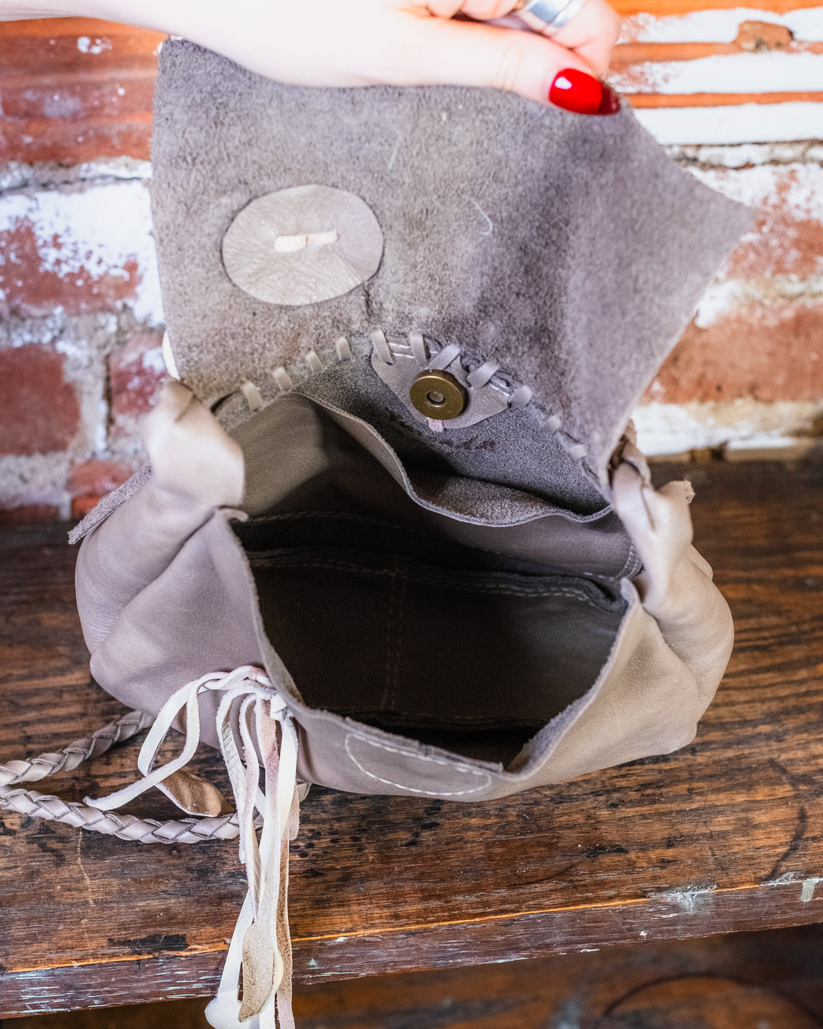Vintage Tuscada Grey Leather Braided Strap Mini Shoulder Bag