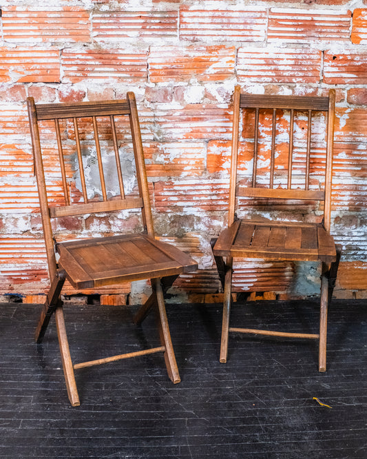 Antique Wooden Folding Chairs | Set of 2