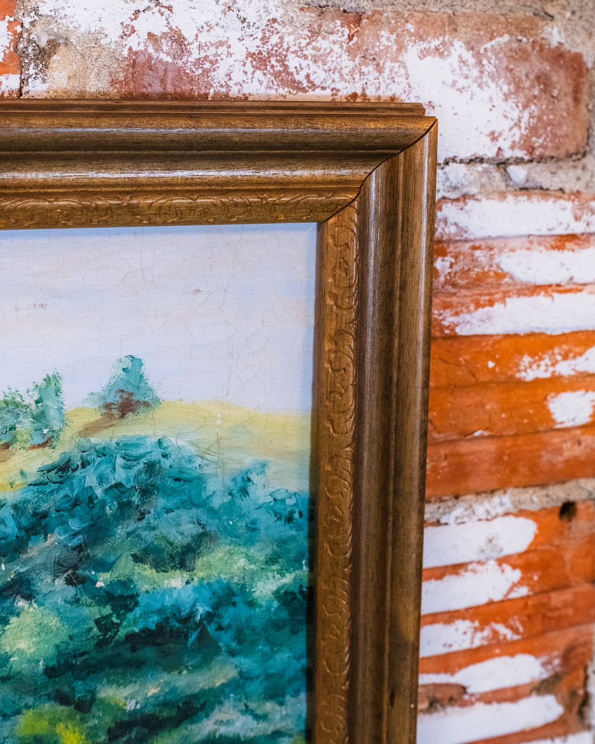 Vintage Framed “Cabin in the Woods” Landscape Oil Painting on Canvas