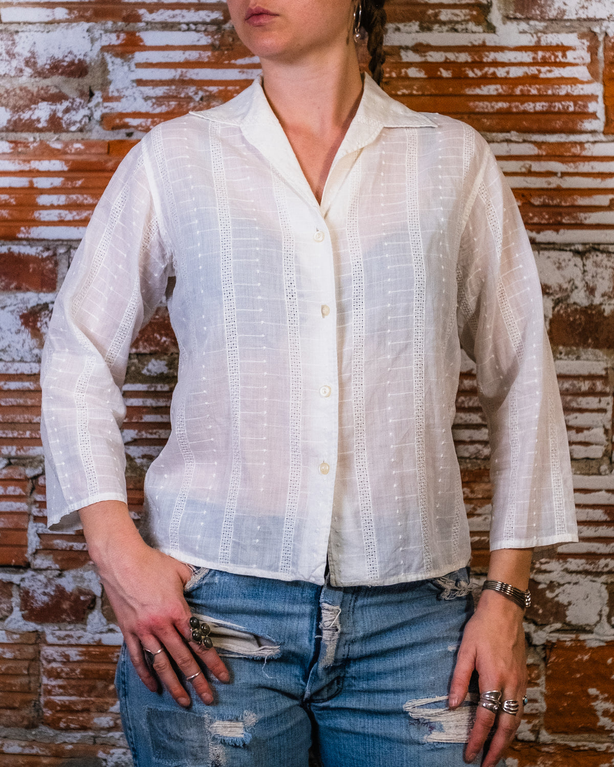Vintage 1970's White Mattique White Collared Blouse