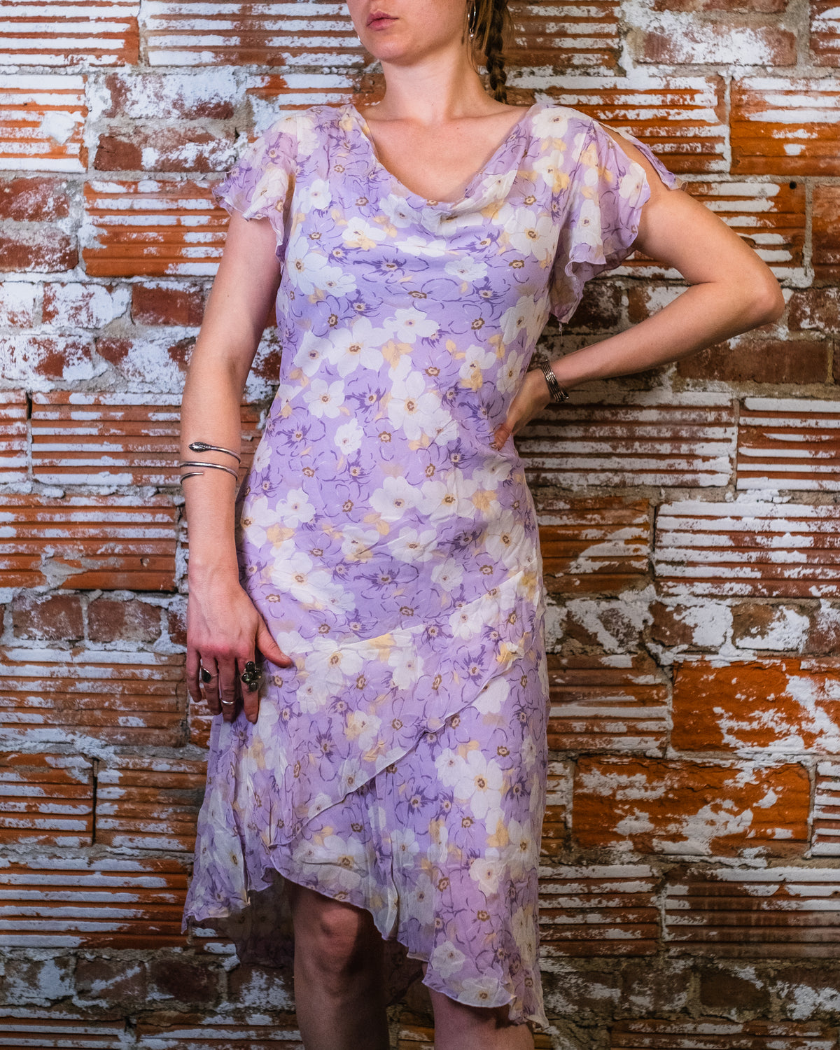 Vintage 1990's/00's Jaclyn Smith Purple Floral 100% Silk Midi Dress